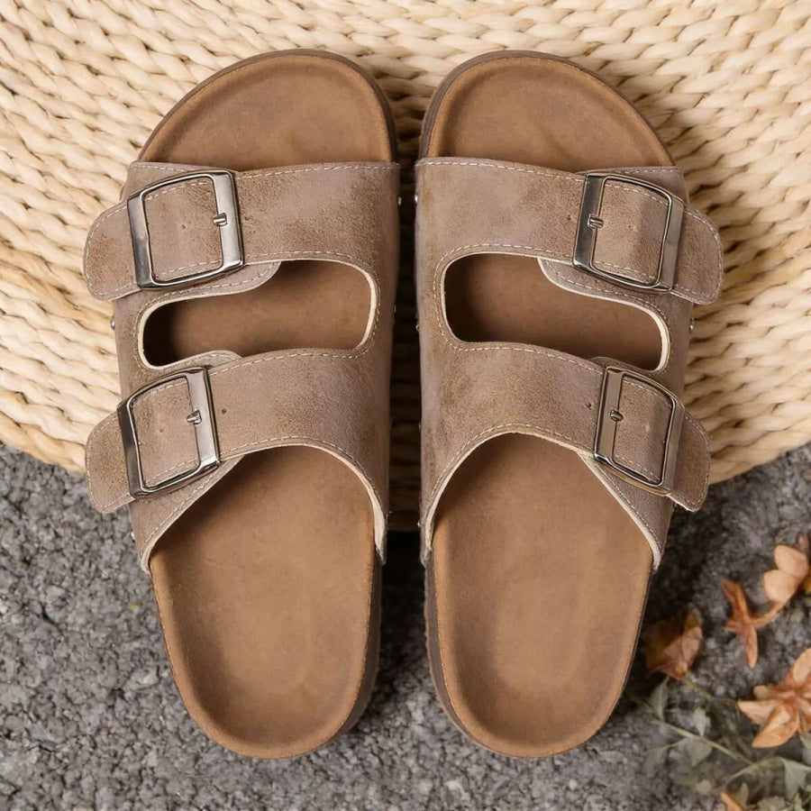 Double Buckle Open Toe Platform Sandals Apparel and Accessories