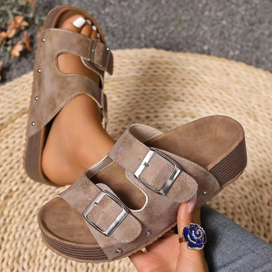 Double Buckle Open Toe Platform Sandals Apparel and Accessories