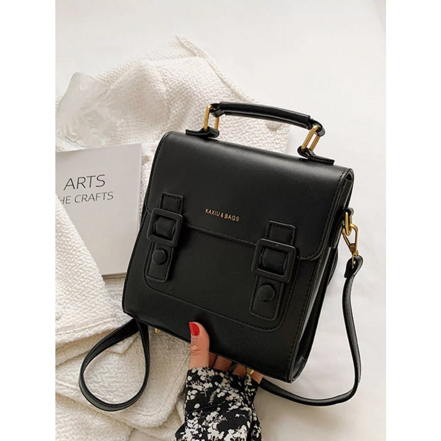 Double Buckle Square Backpack Bag Black / One Size Apparel and Accessories