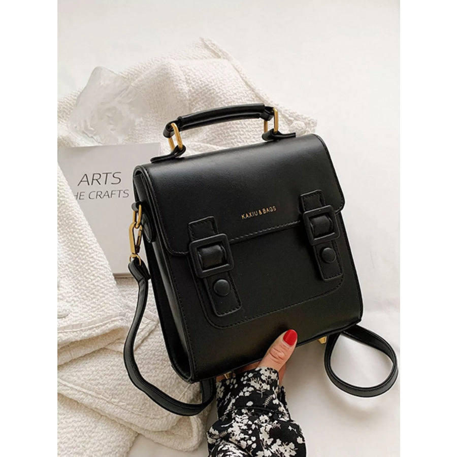 Double Buckle Square Backpack Bag Black / One Size Apparel and Accessories