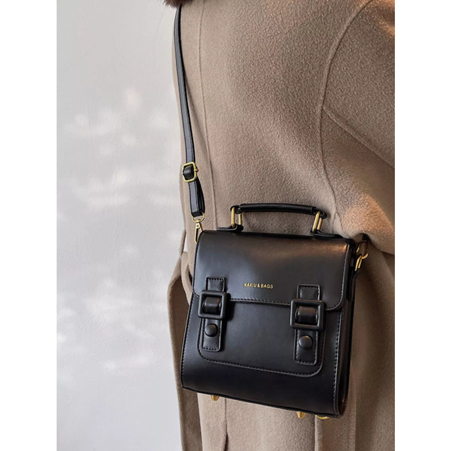 Double Buckle Square Backpack Bag Black / One Size Apparel and Accessories