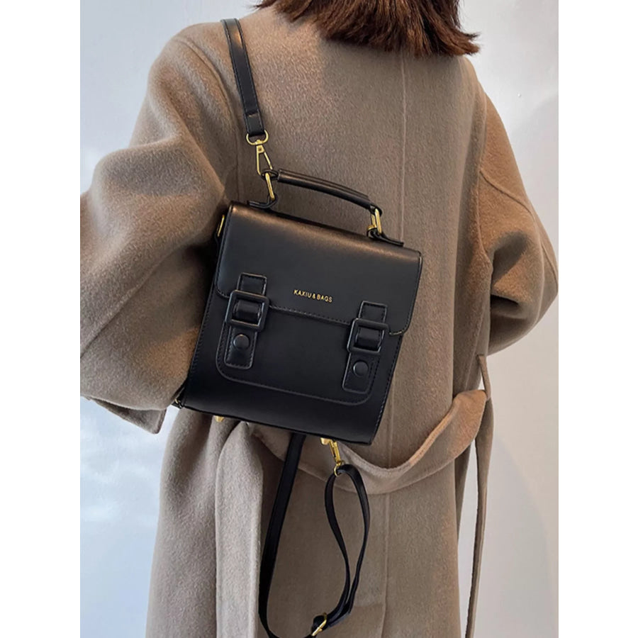 Double Buckle Square Backpack Bag Black / One Size Apparel and Accessories