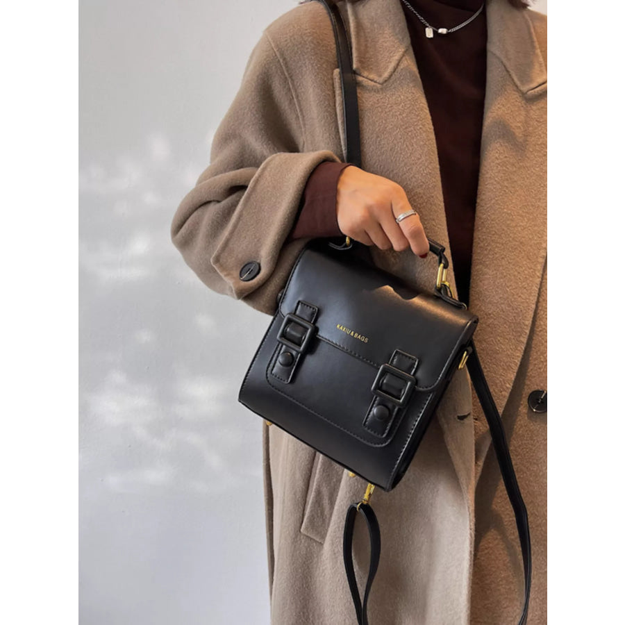 Double Buckle Square Backpack Bag Black / One Size Apparel and Accessories