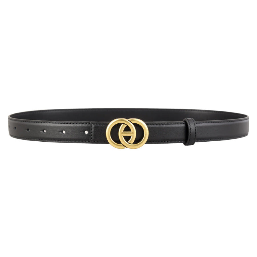 Double Circle Buckle Leather Belt Apparel and Accessories