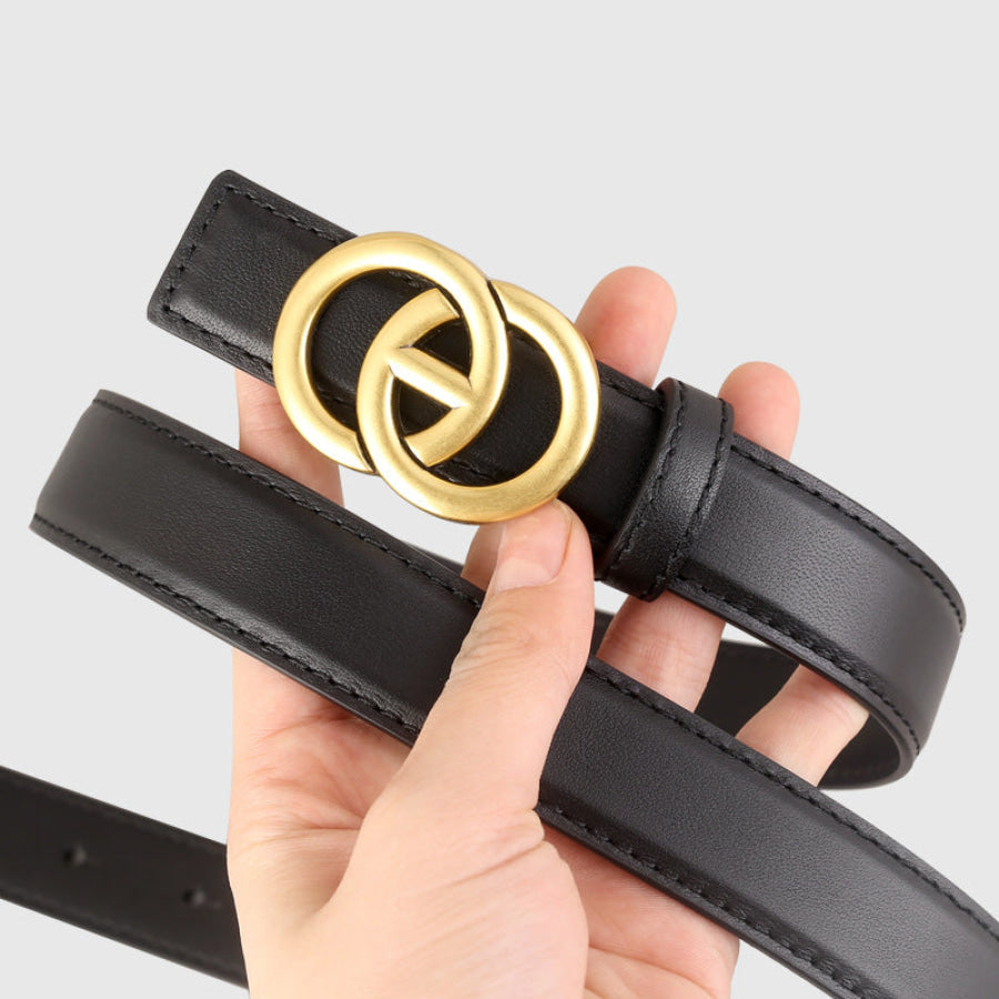Double Circle Buckle Leather Belt Apparel and Accessories