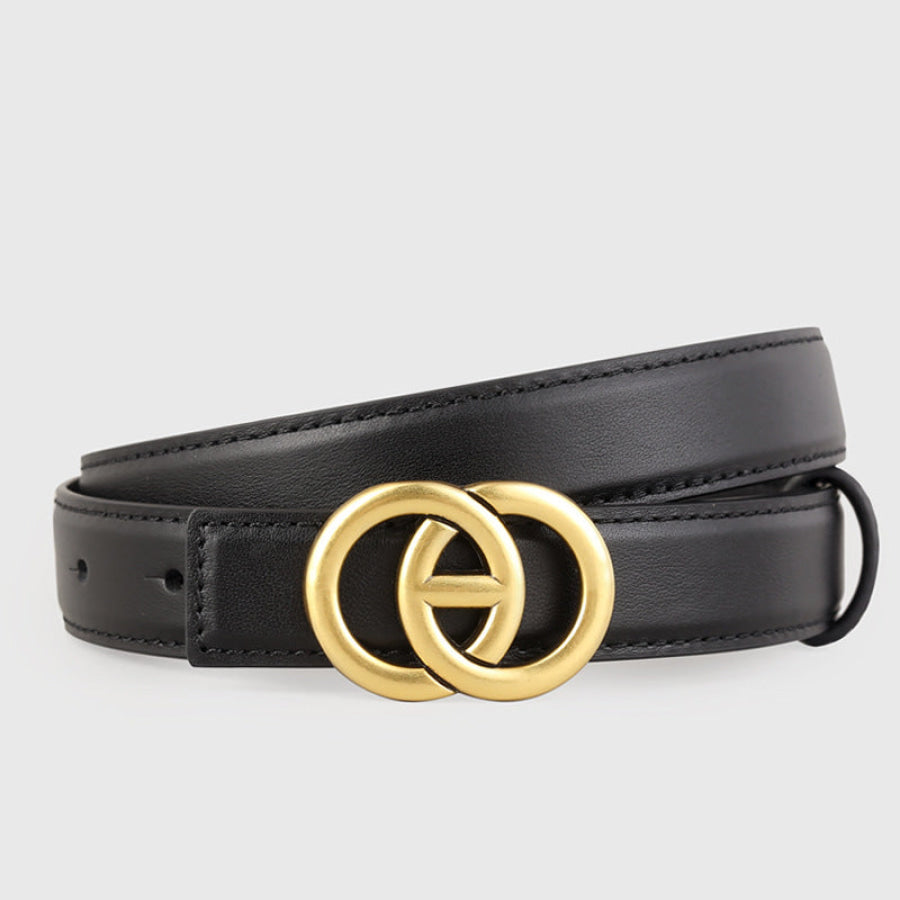 Double Circle Buckle Leather Belt Black / One Size Apparel and Accessories