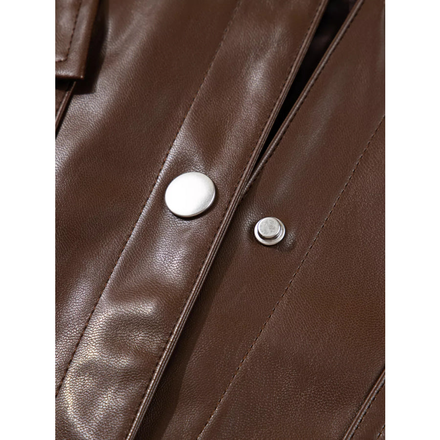 Double Flap Pocket Drawstring Hem Leather Jacket Apparel and Accessories