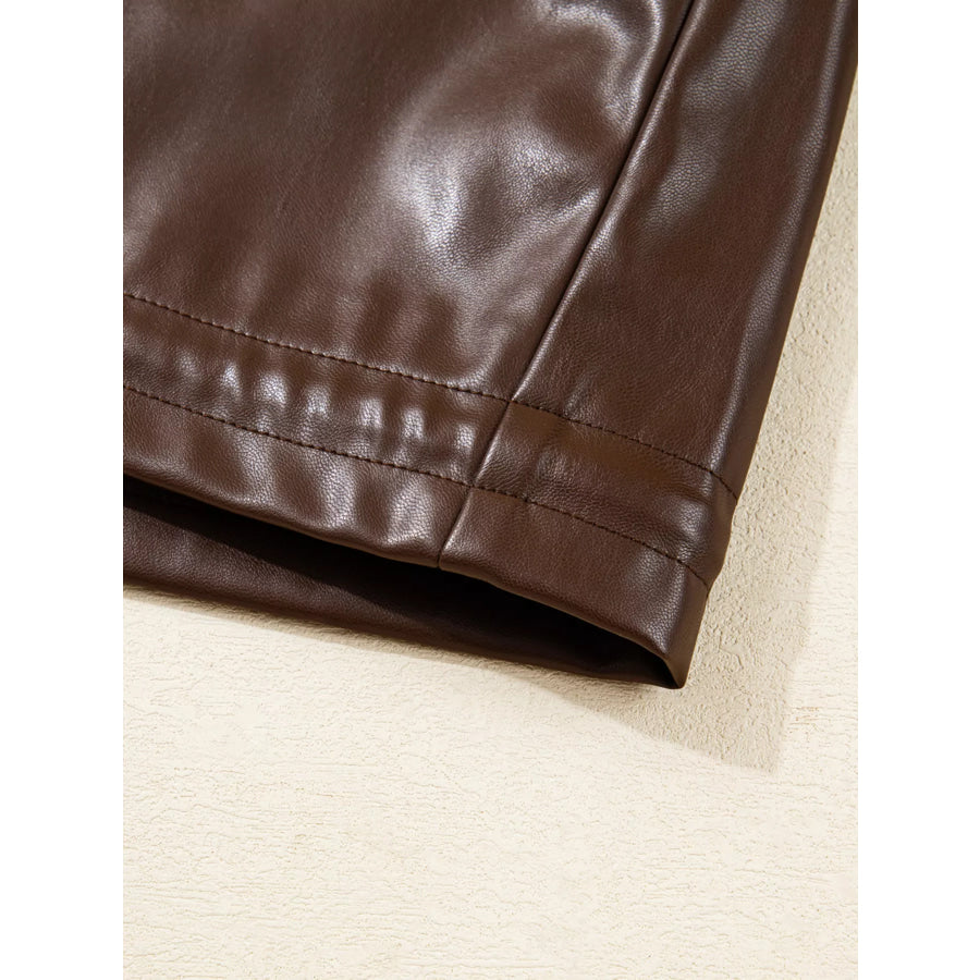 Double Flap Pocket Drawstring Hem Leather Jacket Apparel and Accessories