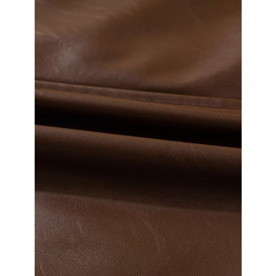 Double Flap Pocket Drawstring Hem Leather Jacket Apparel and Accessories