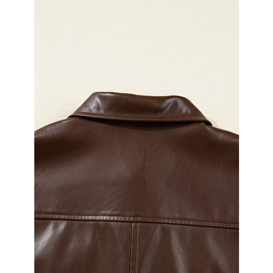 Double Flap Pocket Drawstring Hem Leather Jacket Apparel and Accessories