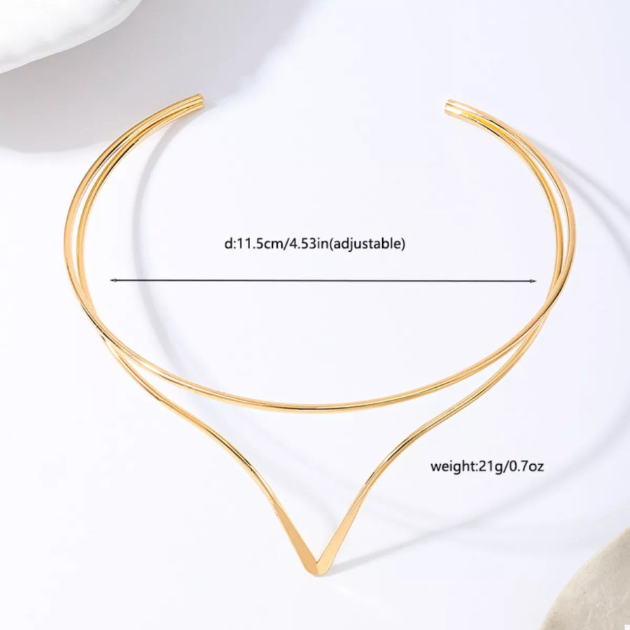 Double Layer V-Shaped Choker Necklace Golden / One Size Apparel and Accessories
