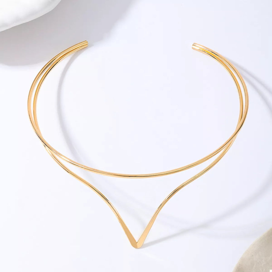 Double Layer V-Shaped Choker Necklace Golden / One Size Apparel and Accessories
