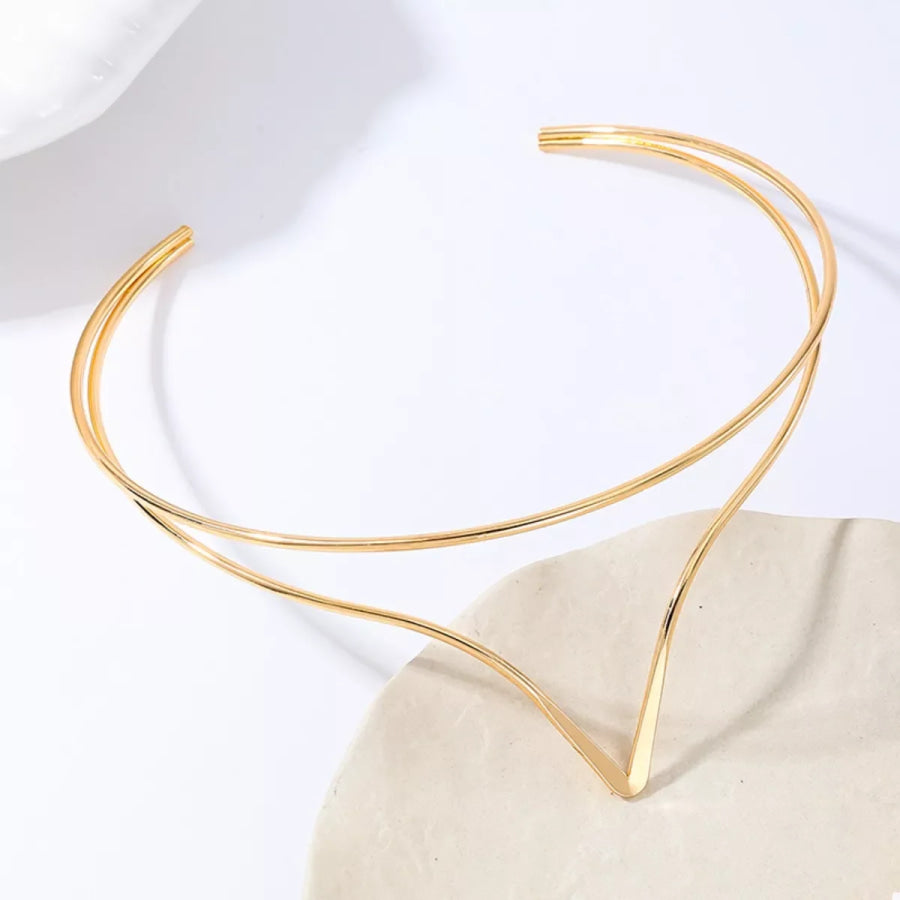 Double Layer V-Shaped Choker Necklace Golden / One Size Apparel and Accessories