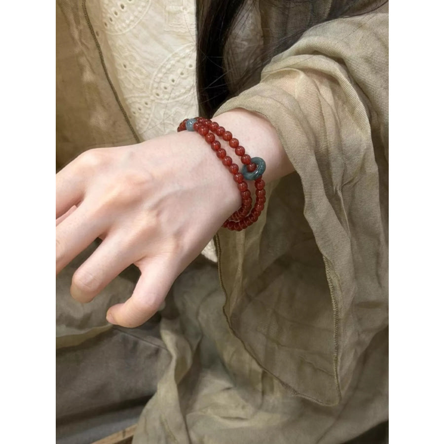 Double Layered Agate Beaded Bracelet Burgundy / One Size Apparel and Accessories