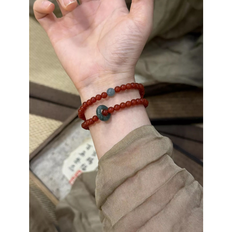 Double Layered Agate Beaded Bracelet Burgundy / One Size Apparel and Accessories