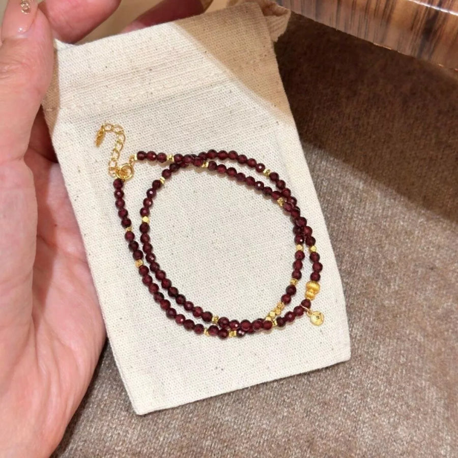 Double Layered Beaded Bracelet with Gold Accents Burgundy / One Size Apparel and Accessories