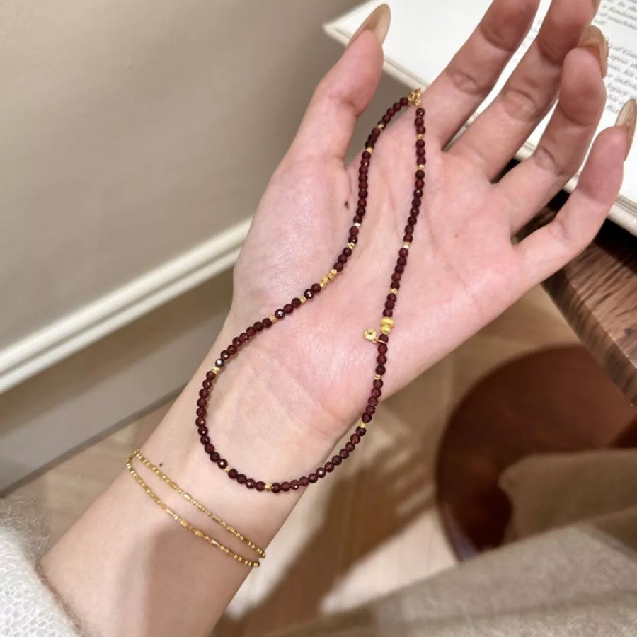 Double Layered Beaded Bracelet with Gold Accents Burgundy / One Size Apparel and Accessories