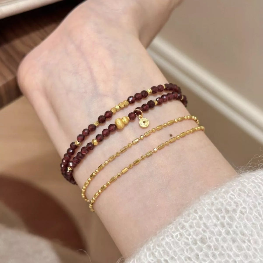 Double Layered Beaded Bracelet with Gold Accents Burgundy / One Size Apparel and Accessories