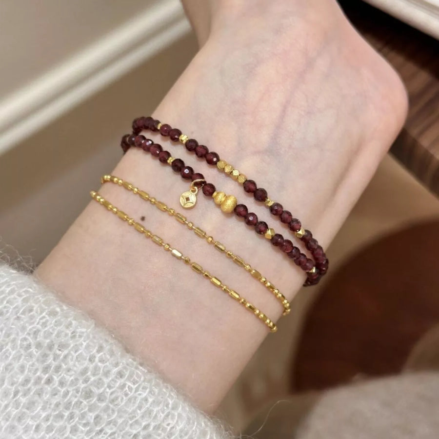 Double Layered Beaded Bracelet with Gold Accents Burgundy / One Size Apparel and Accessories