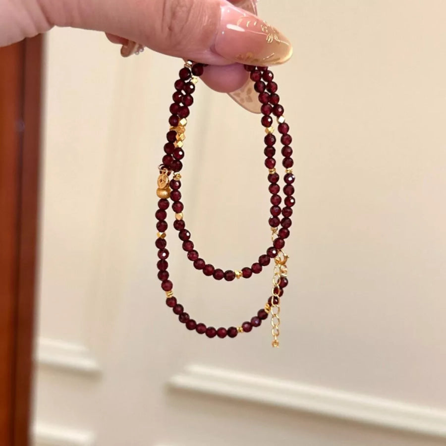 Double Layered Beaded Bracelet with Gold Accents Burgundy / One Size Apparel and Accessories