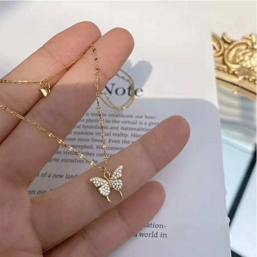 Double Layered Butterfly Necklace Gold Color / One Size Apparel and Accessories
