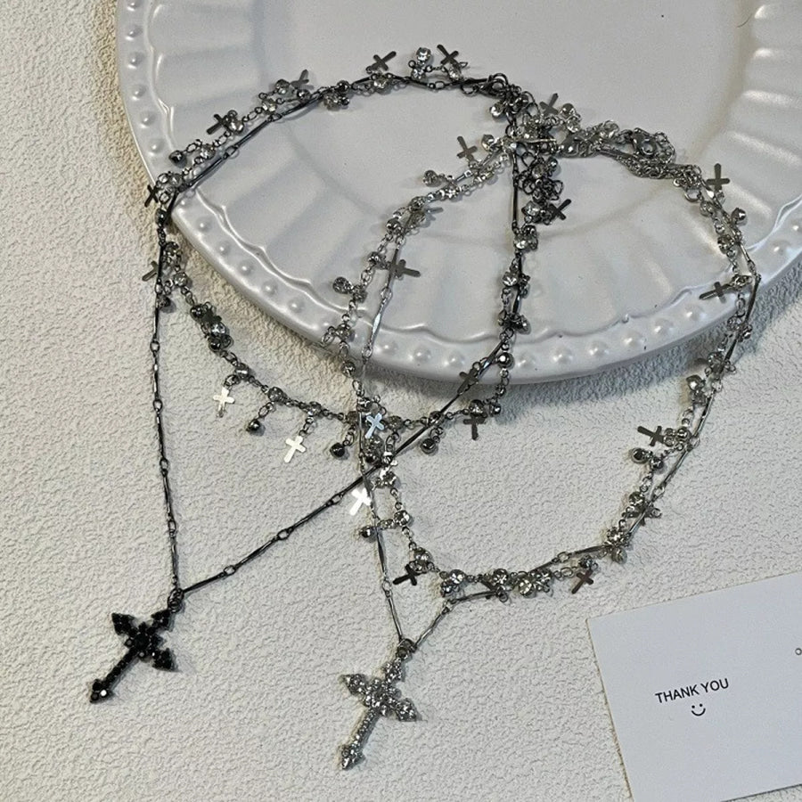 Double Layered Cross Pendant Necklace Apparel and Accessories