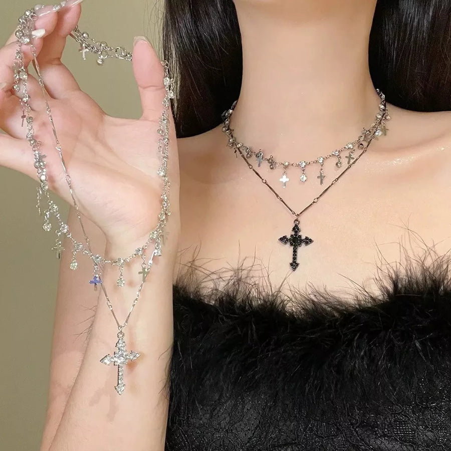 Double Layered Cross Pendant Necklace Apparel and Accessories
