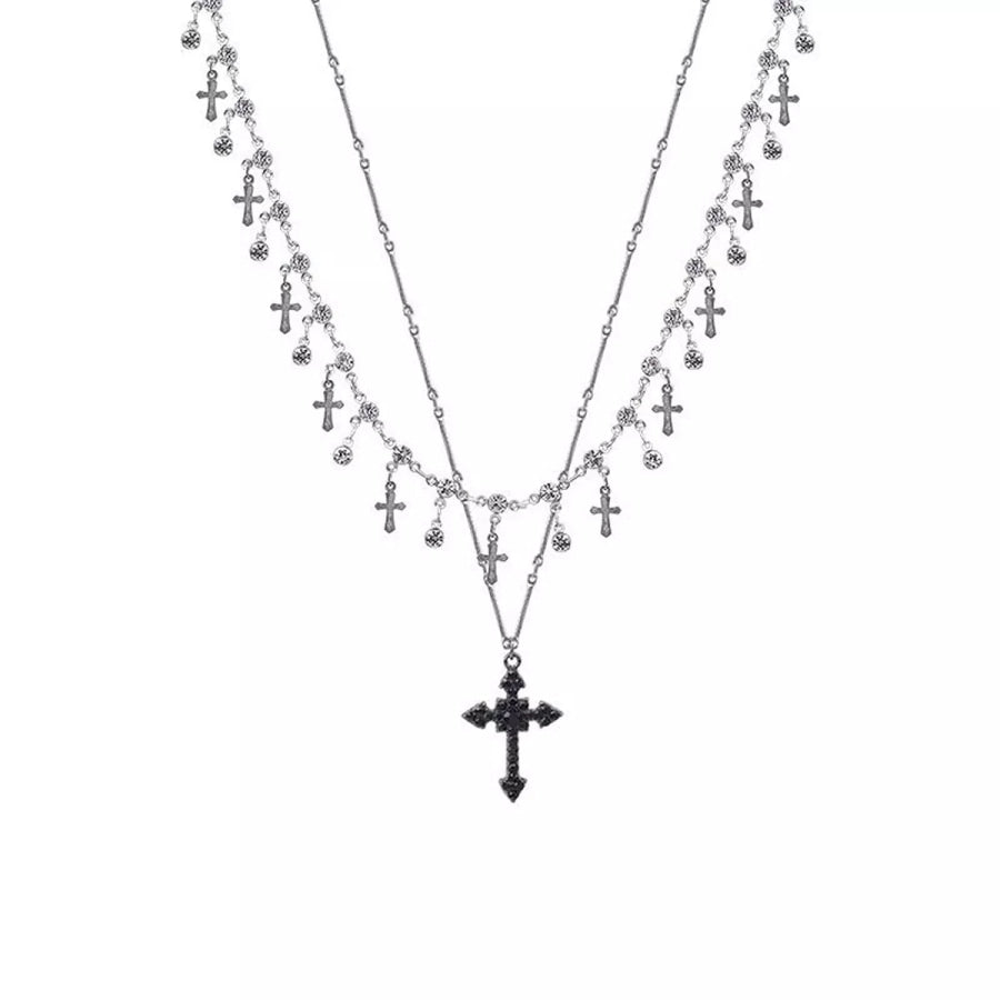 Double Layered Cross Pendant Necklace Apparel and Accessories