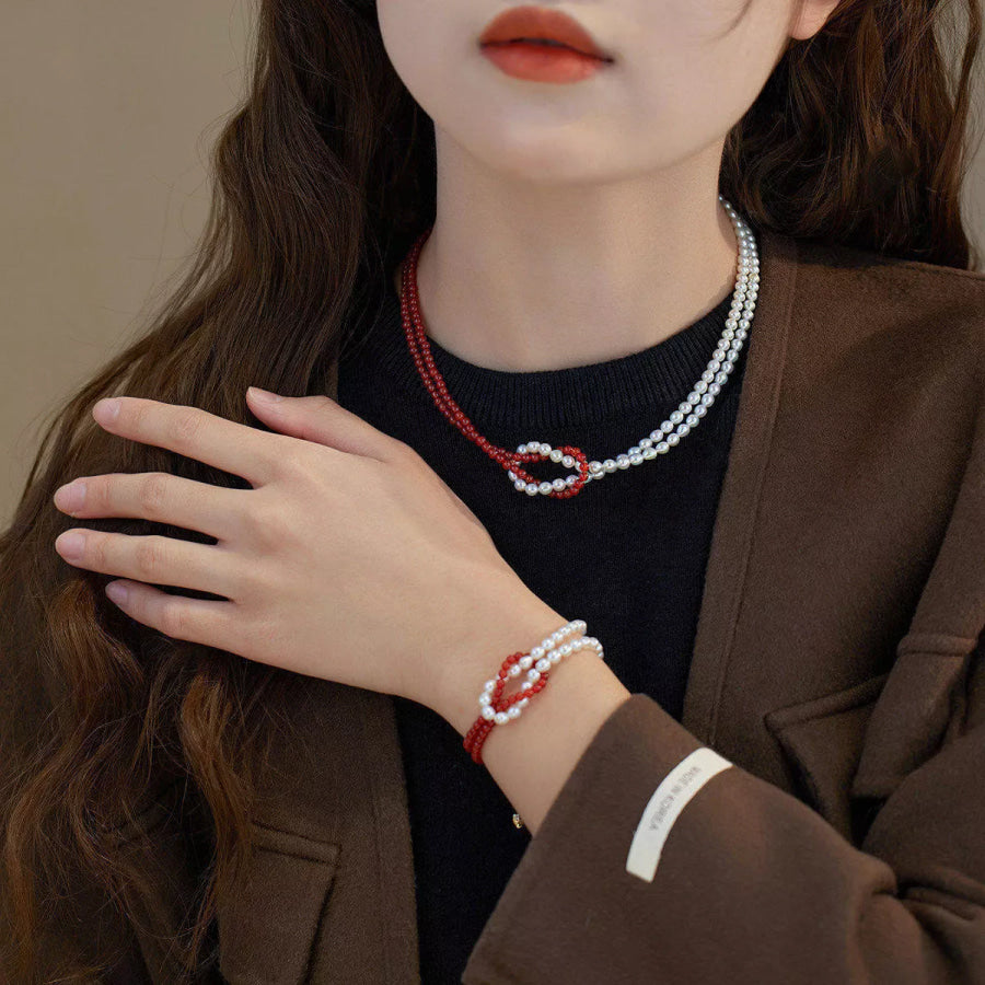 Double Layered Knot Necklace Deep Red / One Size Apparel and Accessories