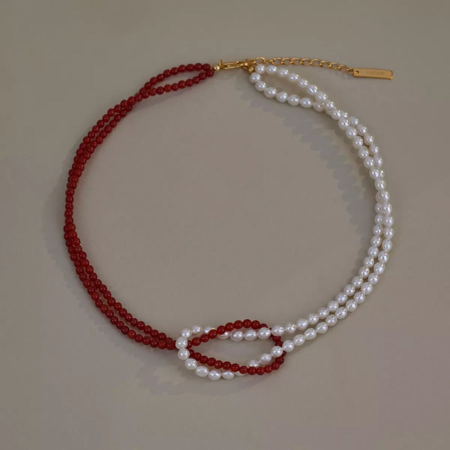 Double Layered Knot Necklace Deep Red / One Size Apparel and Accessories