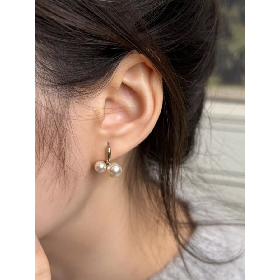 Double Pearl Hoop Earrings Silver / One Size Apparel and Accessories