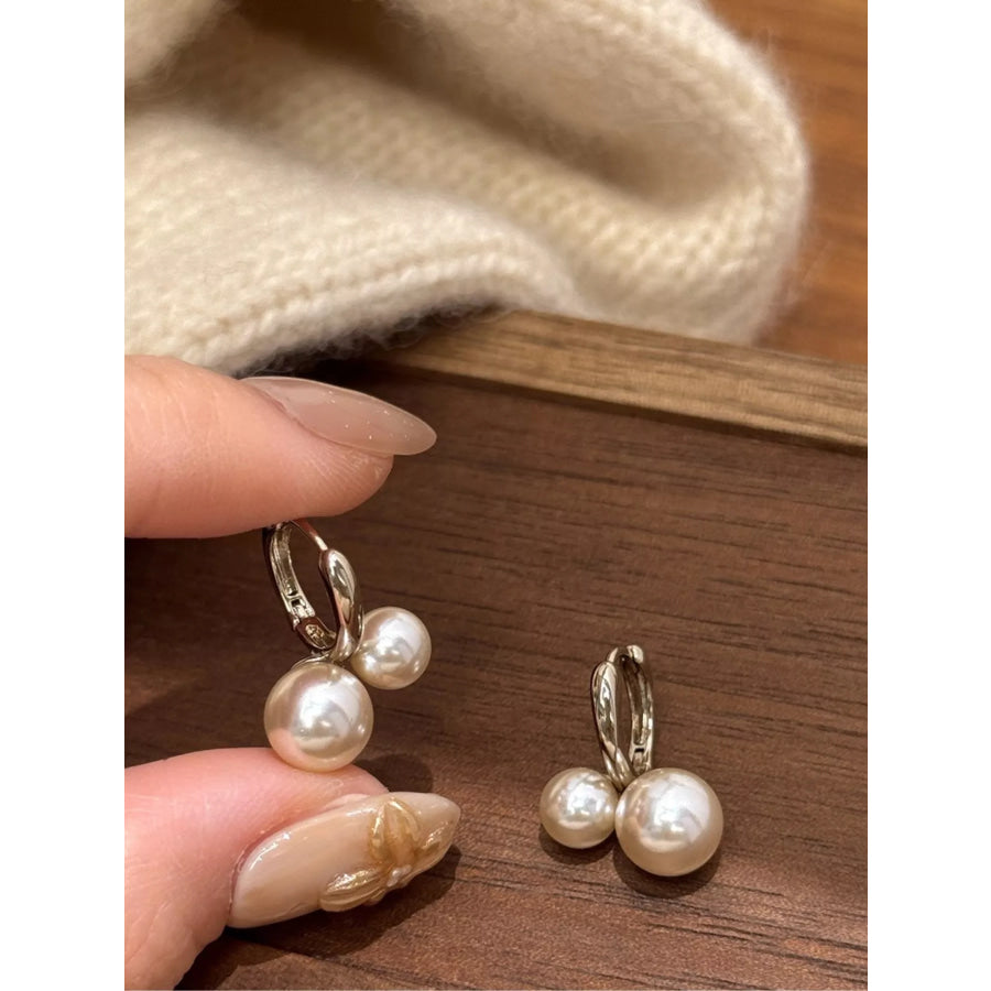 Double Pearl Hoop Earrings Silver / One Size Apparel and Accessories