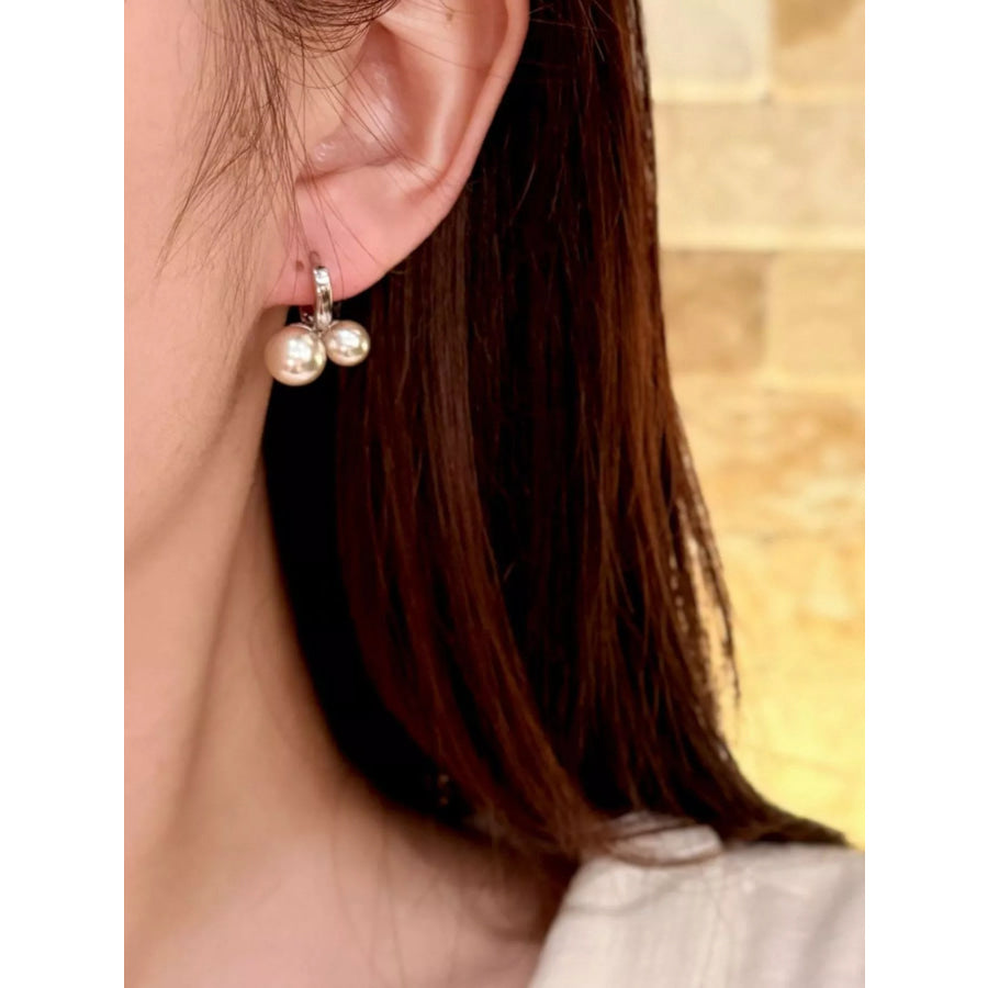 Double Pearl Hoop Earrings Silver / One Size Apparel and Accessories