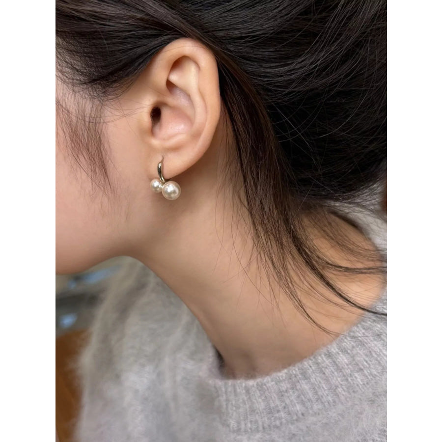 Double Pearl Hoop Earrings Silver / One Size Apparel and Accessories