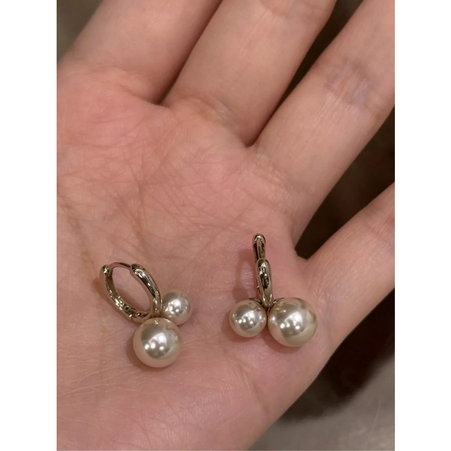 Double Pearl Hoop Earrings Silver / One Size Apparel and Accessories