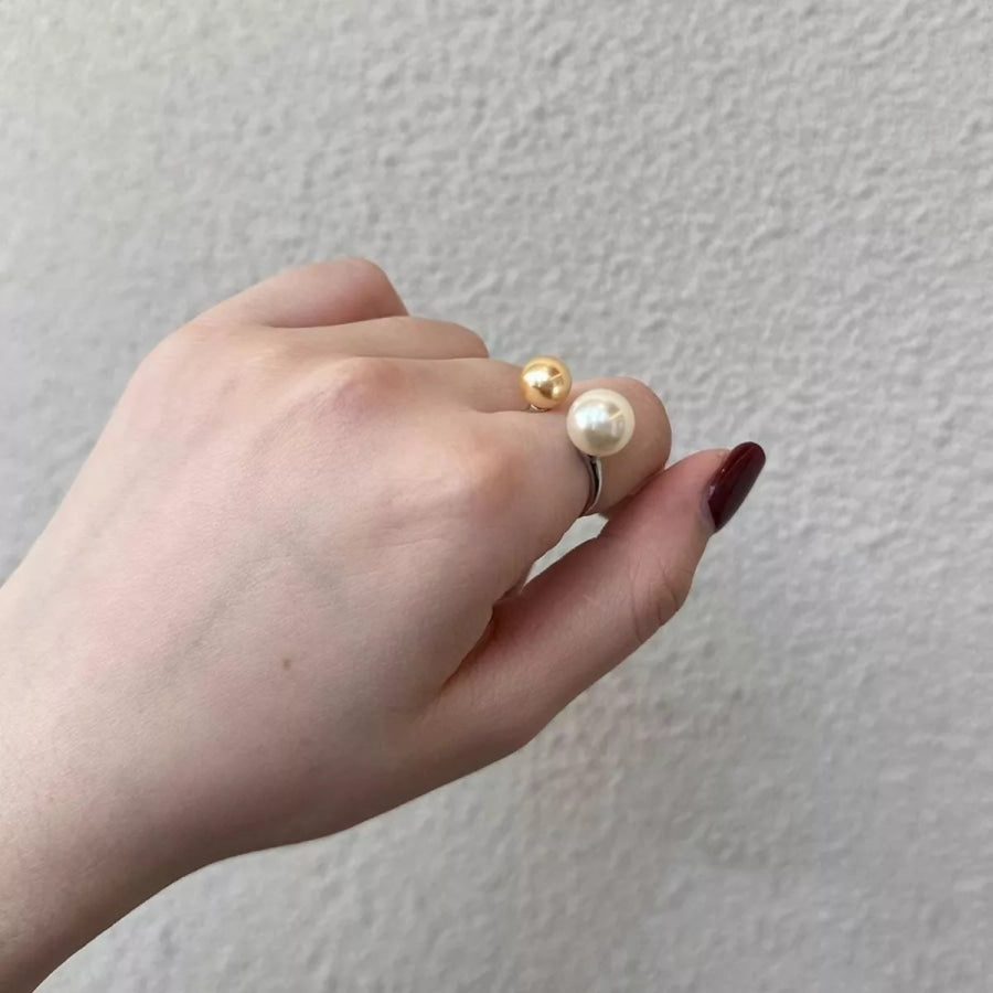 Double Pearl Open Ring White / One Size Apparel and Accessories
