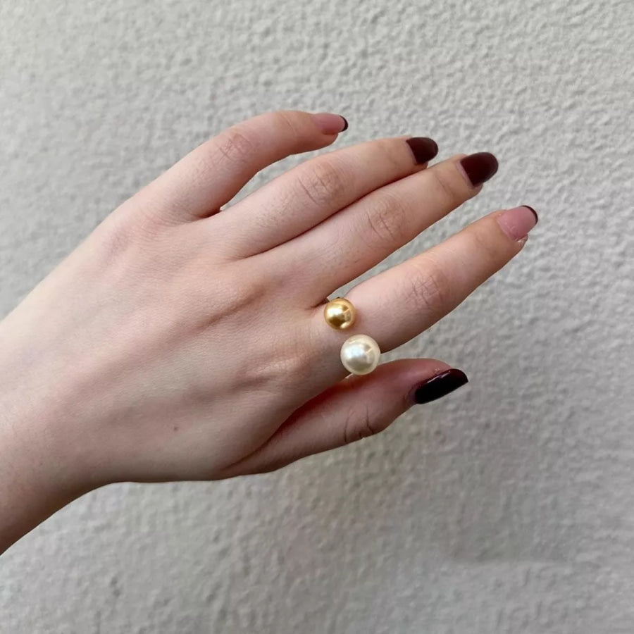 Double Pearl Open Ring White / One Size Apparel and Accessories