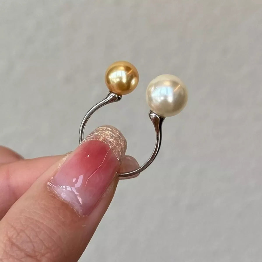 Double Pearl Open Ring White / One Size Apparel and Accessories