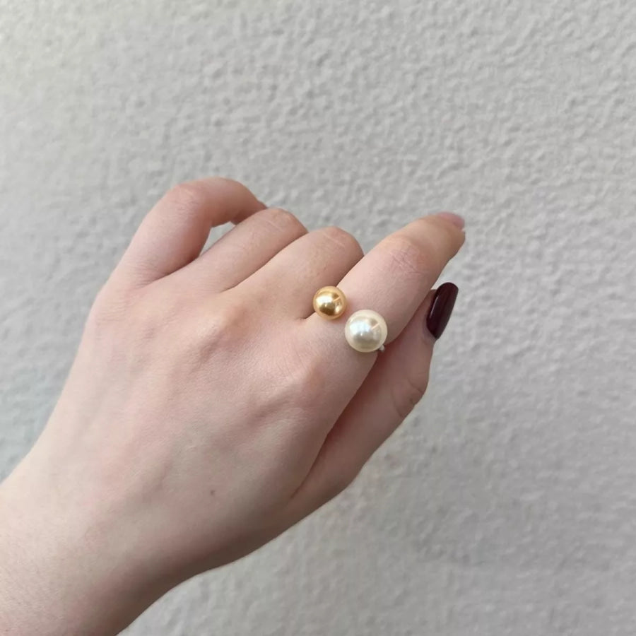 Double Pearl Open Ring White / One Size Apparel and Accessories