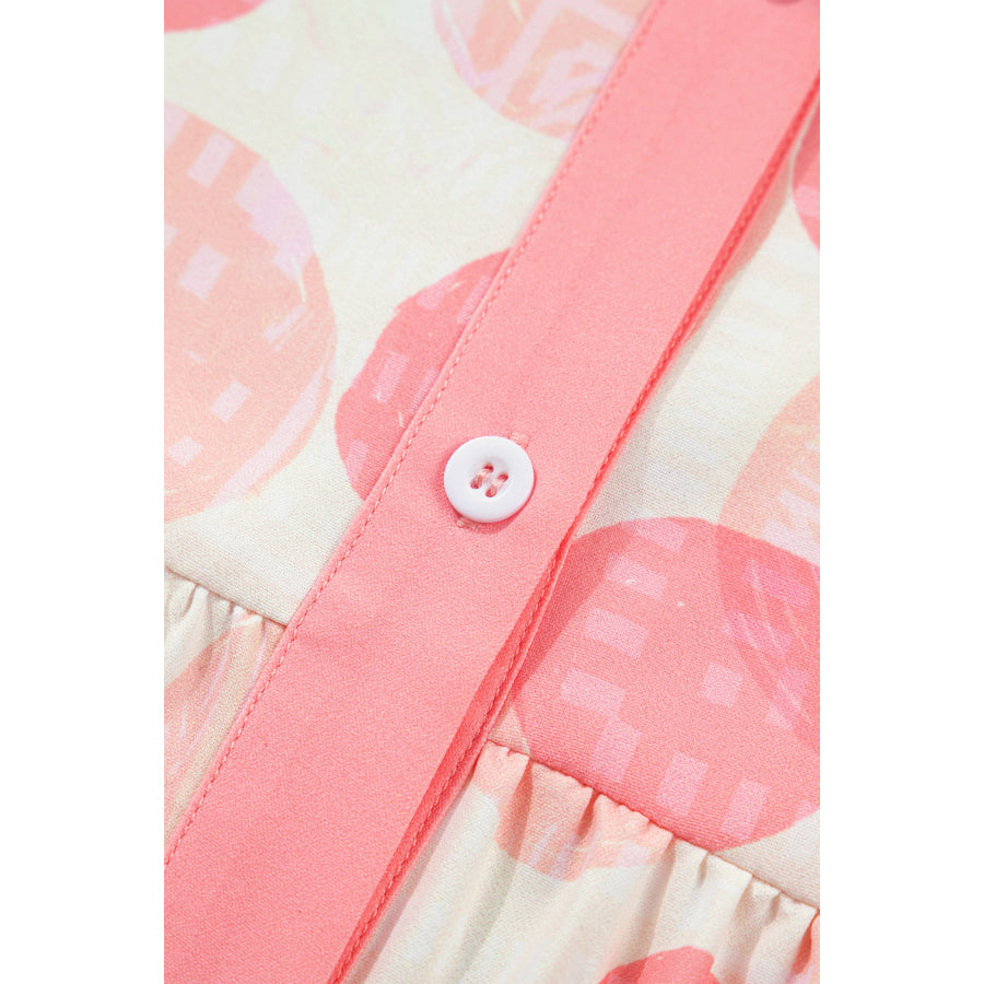 Double Polka Dot Printed Ruffle Trim Short Sleeve Babydoll Shirt Apparel and Accessories