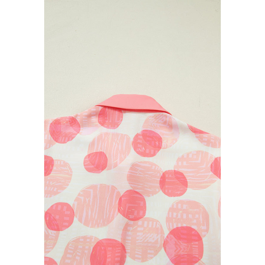 Double Polka Dot Printed Ruffle Trim Short Sleeve Babydoll Shirt Apparel and Accessories