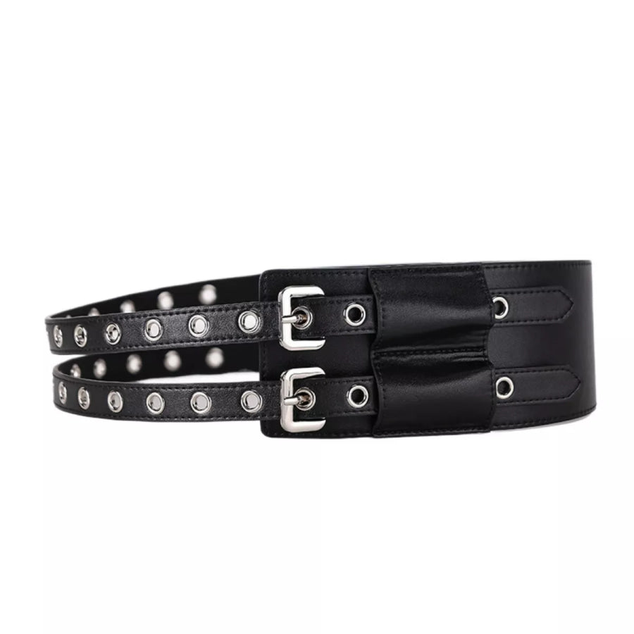 Double Row Grommet Wide Waist Belt Apparel and Accessories