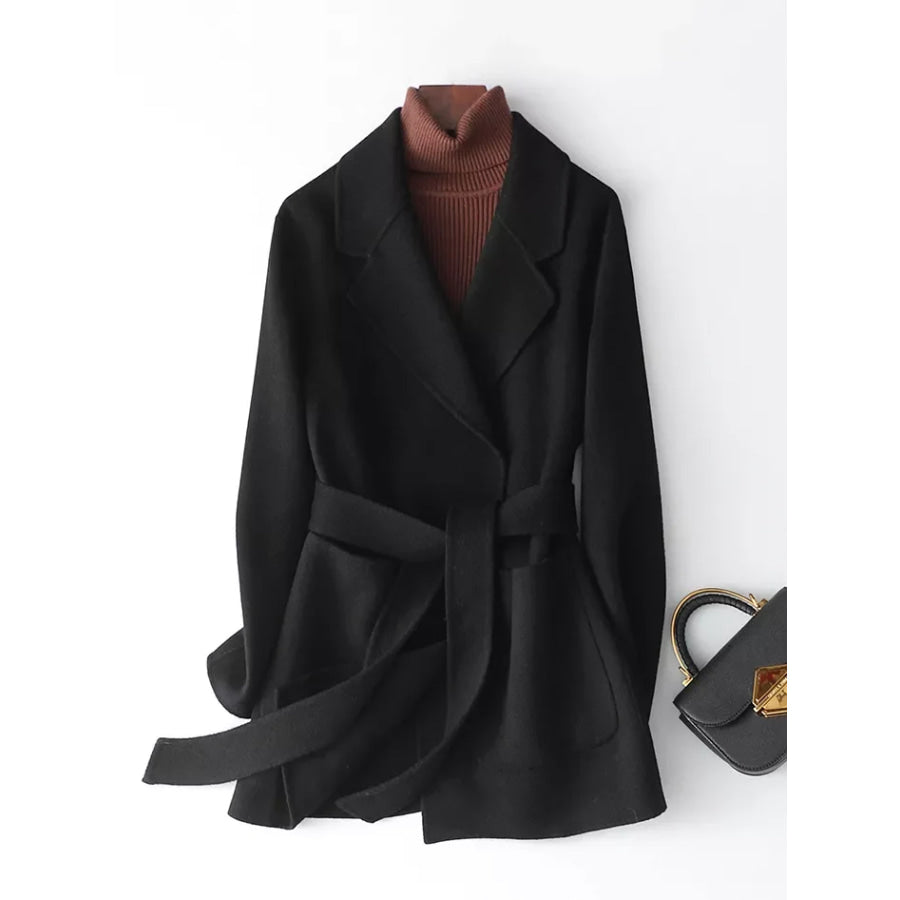 Double-Sided Wool Coat with Belted Black / XS Apparel and Accessories