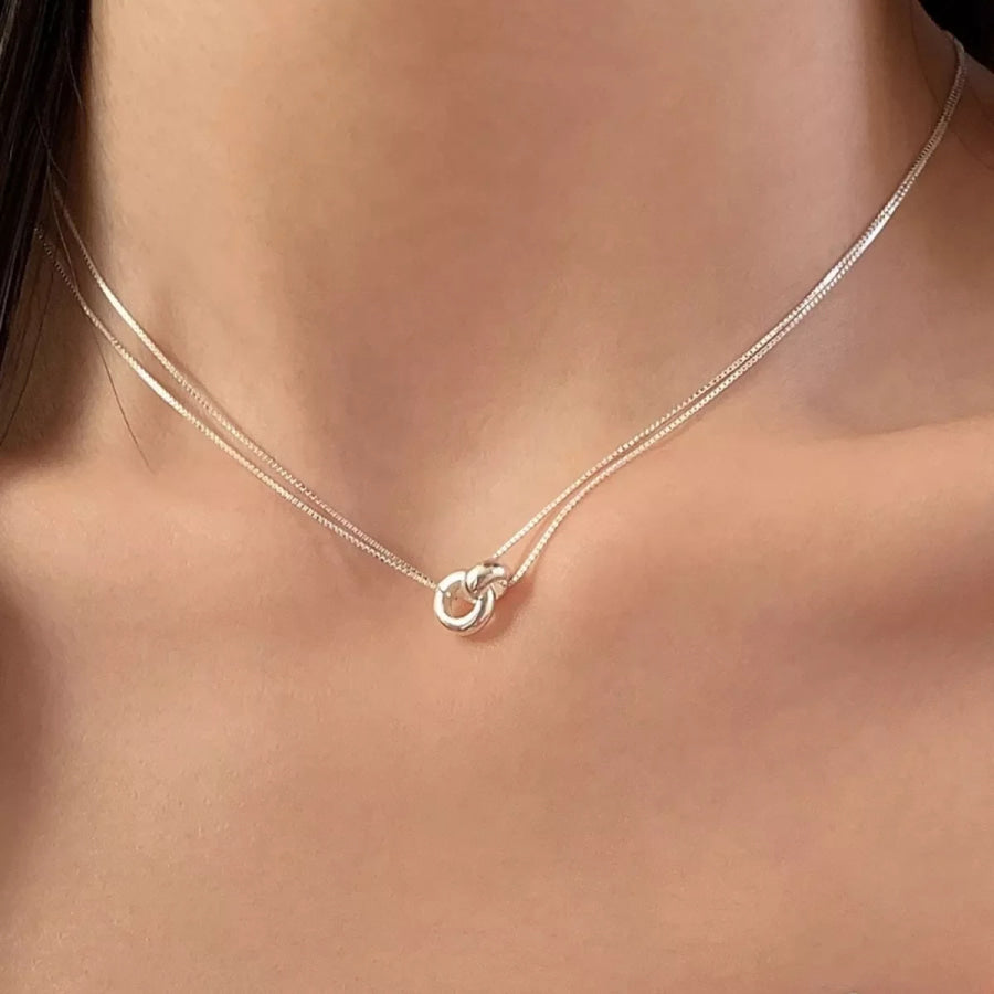 Double Strand 925 Sterling Silver Necklace Silver / One Size Apparel and Accessories