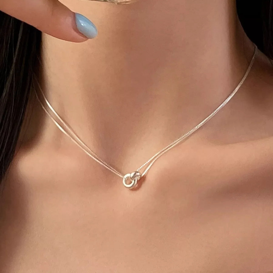Double Strand 925 Sterling Silver Necklace Silver / One Size Apparel and Accessories