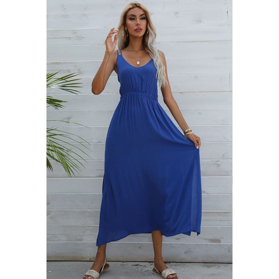 Double-Strap Side Slit Dress Cobalt Blue / XS