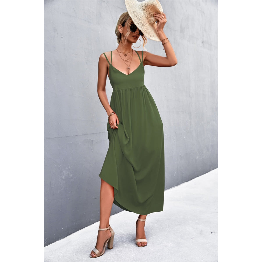 Double Strap Tie Back Dress Army Green / S