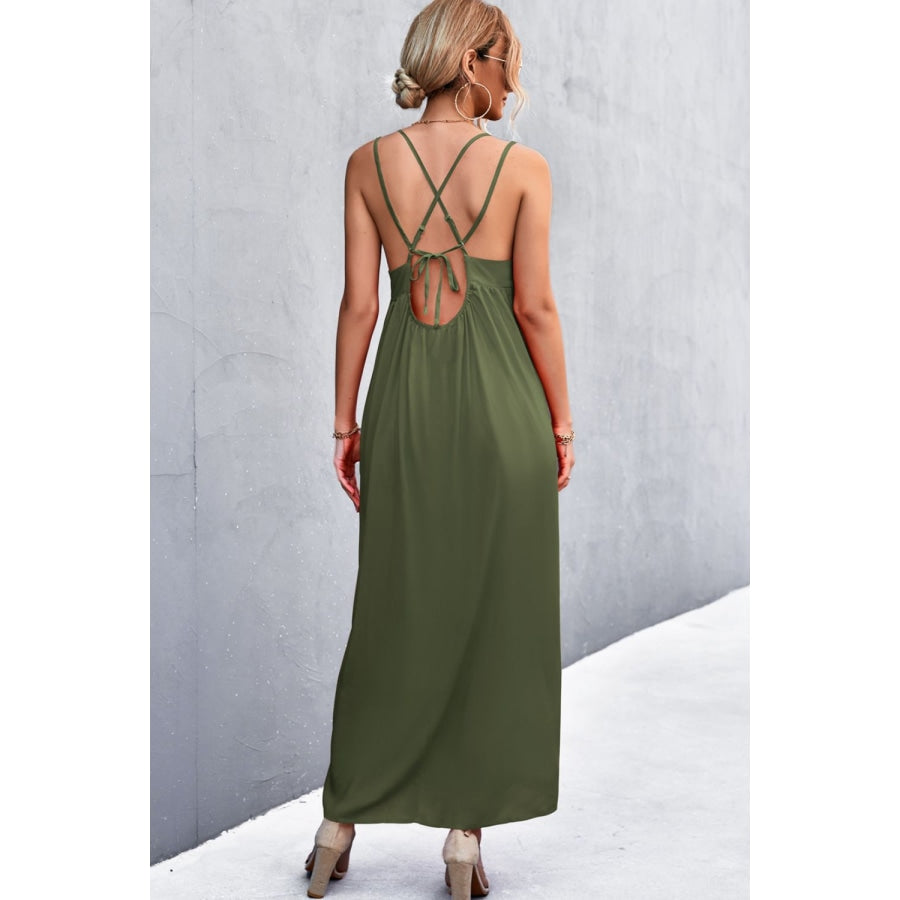Double Strap Tie Back Dress Army Green / S