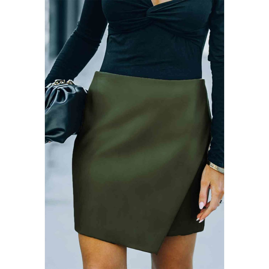 Double Take Asymmetrical PU Leather Mini Skirt Apparel and Accessories