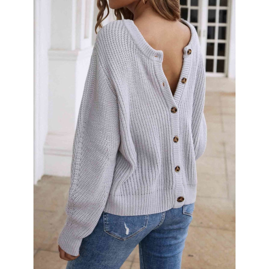 Double Take Button Down Rib-Knit Reversible Sweater Apparel and Accessories